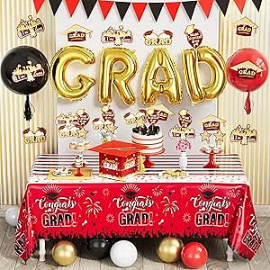 Red and Black Graduation Party Decorations with Balloons, Small Grad Yard Signs Sticks and for graduation party decorations 2024