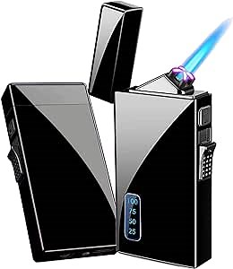 Arc Lighter, Jet Flame Torch Lighter Refillable Butane Electric Lighter 2 in 1, USB Rechargeable Lighter with LED Display Power Windproof Electronic Lighter (Black Ice)