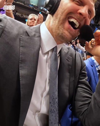 We put a GoPro in front of Dirk Nowitzki during the broadcast last night, and this is what happened 🎙️ #MFFL | Dallas Mavericks