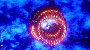 4K 3D animation. Beautiful abstract twisted torus made of wood balls rotates. Universal dynamic motion on black background. Mobius strip rotation animation