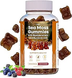 Irish Sea Moss Gummies– 120 Delicious Berry Vegan Seamoss Gummies with Burdock Root, Seamoss & Bladderwrack – Gummy Vitamins to Support a Healthy Thyroid, Gut & Immune – for Adults & Kids