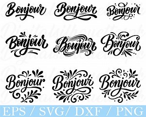 Bonjour Typography Svg, Bonjour Text Silhouette, Dxf, Png - Etsy