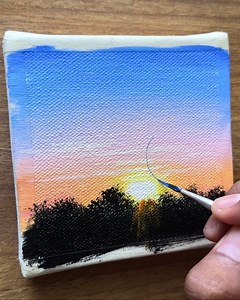 Sunrise nature acrylic painting 🫧🌄. Canvas size-(4✖️4)inch | Vinee Painting