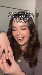 wearing rose quartz on right hand releases love, compassion and positivity into your outward experiences such as relationships🎀🩷💕 (rose quartz ring 🔗 at the top of my page for more) | Cyra Crystals