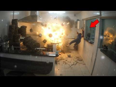 A gas explosion in the kitchen sent the homeowner flying.