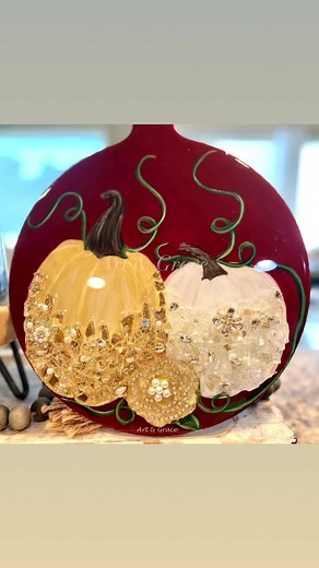 Added glass, beads, bling, and resin! See more on my page! #resinart #glassart #Fall2022 #falldecor #fall #artgracepaint | Art & Grace