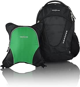 Obersee Oslo Diaper Bag Backpack with Detachable Cooler, Black/Green