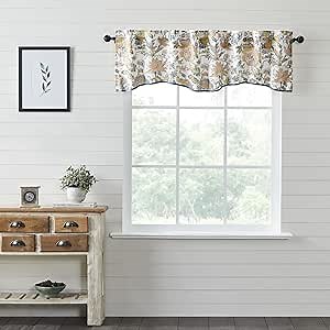 VHC Brands Wilder, Farmhouse Window Valance Curtain, Scalloped, Floral, Blue & Green, 18x60