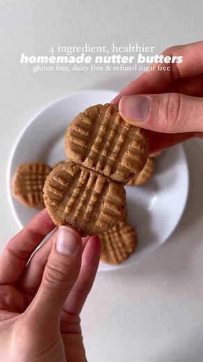 these homemade nutter butters are gluten free, dairy free, and refined sugar free, and made with just 4 ingredients! recipe in the comments. #nutterbutter #nutterbutters #nutterbuttercookies #homemadenutterbutters #healthycookies #healthybaking #glutenfreecookies #dairyfreecookies #grainfreecookies #refinedsugarfree #vegancookies #lowcarbcookies #ketocookies #healthydessert #glutenfreedessert #dairyfreedessert #grainfreebaking #vegandessert #easydessertrecipe #kidfriendlyfood #easyhealthyrecipes