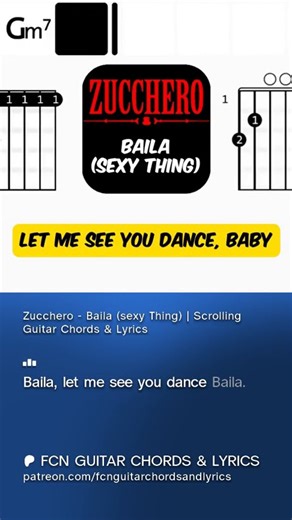 Zucchero - Baila sexy Thing | Scrolling Guitar Chords & Lyrics #chordsandlyrics #guitarchords