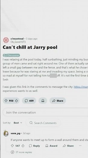 Women reporting voyeuristic men at Jarry Park pool in Montreal