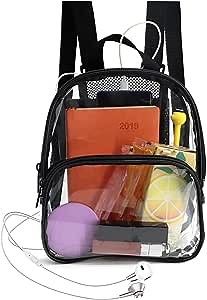 EWU Clear Mini Backpack, Stadium Approved Size 7.5"x2.8"x9" for Girls, Waterproof Small Transparent Bag for Security Travel, Sports Event & Concert