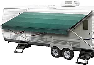 ShadePro - RV Awning Fabric Replacement - Heavy Duty Weatherproof Vinyl - Universal Outdoor Canopy for Camper, Trailer, and Motorhome Awnings - Emerald Green - 19' (Fabric 18' 2")