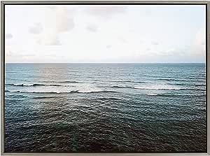 Kate and Laurel Sylvie Where The Ocean Meets The Sky Framed Canvas Wall Art by Rachel Dowd, 28x38 Gray, Beautiful Horizon Art for Wall