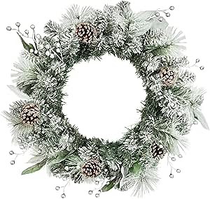 Amazon.com: Umart Flocked Christmas Wreath for Front Door, Snowy Mixed Spruce Christmas Wreath, Pine Cones Christmas Wreaths Outdoor, Magnolia Leaf Winter Wreaths for Front Door, 24 Inches Christmas Door Wreath : Home & Kitchen