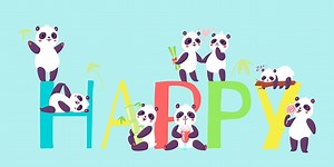 Panda characters in different positions banner vector illustration....