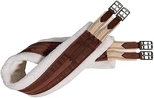 Dura-Tech Fleece Lined Double Elastic Girth for Horses | Size 46" | Color Brown | Comfortable Fleece Lining | Easy Adjustment with Stainless Steel Roller Buckles | Center D-Ring for Training Equipment