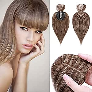 Amazon.com : SEGO 100% Remy Human Hair Topper with Bangs Silk Base Crown Topper Hair Pieces 130% Density Clip in Hair Toppers for Women with Thinning Hair Gray Hair 12 Inch 4P27# Medium Brown and Dark BlondeWL : Beauty & Personal Care