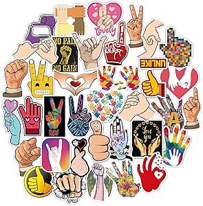 QTL 50Pcs Stickers for Water Bottles Sign Language Stickers for Laptop Gesture Stickers for Teens Waterproof Stickers Packs