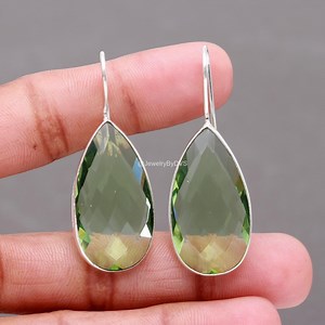 Green Amethyst Pear Drop Earrings: 925 Sterling Silver Dangle - Etsy