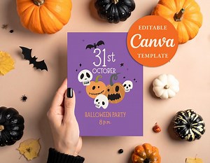Halloween Party Canva Invitation: Jack O Head and Skulls Canva Template (digital Download) - Etsy