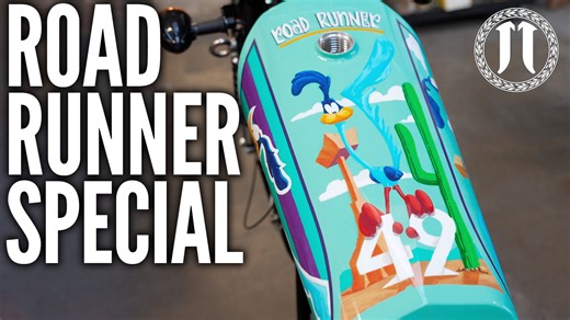 9.3K views · 276 reactions | In collaboration with Cyberdogz Marketing and the Chuck Jones Center for Creativity comes this unique Halcyon 250 with hand-painted Road Runner graphics by Chuck Jones artist Ben Olson. This one-of-a-kind motorcycle will be auctioned off at the Red Dot Auction 14. #chuckjones #roadrunner #looneytunes #custommotorcycle | Janus Motorcycles | Facebook