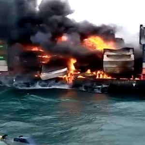 A cargo ship became engulfed in flames after an explosion on board in Sri Lanka. Several containers fell into the sea as the fire raged, causing all crew members and the 12 firefighters on board to disembark as a precautionary measure. Sri Lankan officials warned of the potential for an oil spill and have begun taking measures to minimize the damage to the marine environment. It’s unclear at this time what caused the explosion. | cheddar news