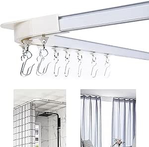 Ceiling Shower Curtain Track, 18''-72'' Aluminum Never Rust Non Slip Curtain Rail for Window: Enough Runners and Hooks for Bathroom, Shower Room, Bedroom, Living Room, RV, Camper