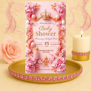 Princess Baby Shower Invitation Girl Editable Template | Pink Gold Royal Baby Invite | Digital Download Baby Shower Card | Canva Template - Etsy