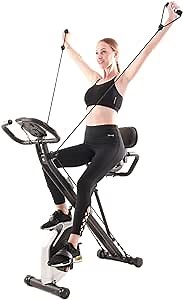 Foldable Fitness Exercise Bike, Magnetic Folding Indoor Exercise Bicycle, 2-in-1 Recumbent & Upright Stationary Bike with Arm Workout for Home