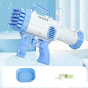 Bazooka Bubble Gun Machine with 34-Hole, 5000+ Bubbles Per Min|Big Rocket Bubble Blowers Maker for Party, Outdoor Toys for Kids Ages 4-8, Gifts for 3 5 6 7 Year Old Boys Girls Adults (Blue)