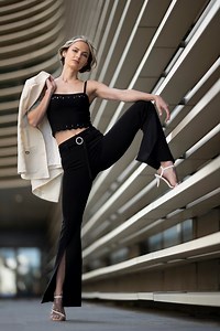 Alena Striking Pose in Black Trousers and Singlet Rare Gallery wallpaper