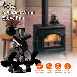 [Hot Item] 9 Blades Heat Eco Stove Fan Log Burner Fire Fan Wood Burning Black Fan