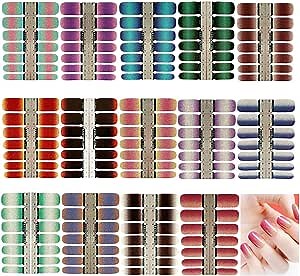 14 Sheets Nail Stickers Glitter Gradient Color Shine Full Nail Wraps Adhesive Nail Art Polish Strips Stickers Decals DIY Nail Design