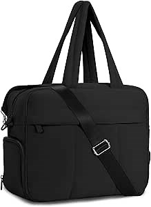 Duffle Bag Weekender Bags for Women Travel Puffer Tote Gym Bag, Carry on Bag with a Shoe Compartment to Keep Your Kicks Separate (Black)