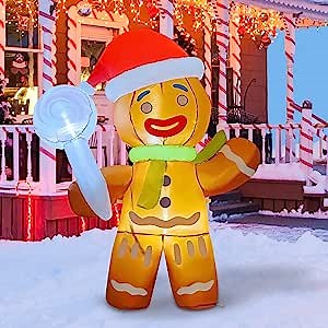 COMIN 5ft Christmas Inflatables Outdoor Decorations, Blow Up Gingerbread Man Inflatable with Built-in LEDs for Christmas Indoor Outdoor Yard Lawn Garden Decorations