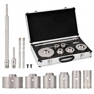 10PCS Concrete Hole Saw Kit, Masonry Concrete Drill Bit Set with SDS Connecting Rod, Tungsten Carbide Hole Saw Tool Set for Concrete Cement Brick Stone Wall Drilling
