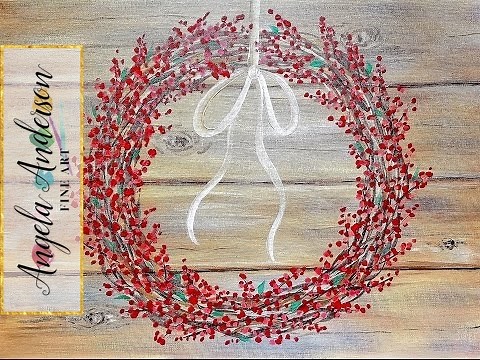 Easy Rustic Autumn Berry WREATH on Canvas LIVE Beginner Acrylic Painting Tutorial