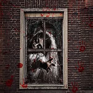 Halloween Decorations: Extra Large Scary Window Clings - Spooky Stickers, Female Ghost, Bloody Handprint for Haunted House Decor