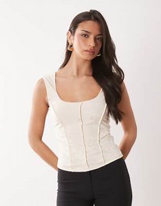 ASOS DESIGN satin look devoré corset top with square neck in ivory | ASOS