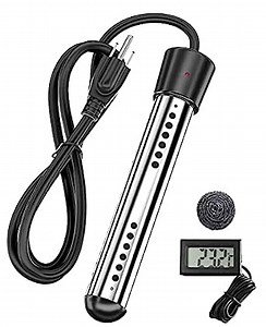 Water Heater for Bathtub,1500w Bucket Heater,Portable Electric Immersion Heater,Stainless Steel Immers Water Heater Bucket with Digital Thermometer for Bathtub/Camping/Inflatable Pool(Black)