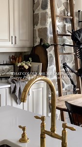 What colour are my cabinets?! I chose revere pewter by Benjamin Moore. I love how much warmth this gave to my kitchen. Want more details on my kitchen? Visit my highlights 💗 | salina maria home