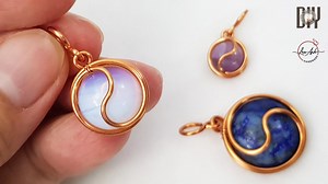 Simple yin yang pendant with round cabochon stone - Wire wrap stones no hole 527