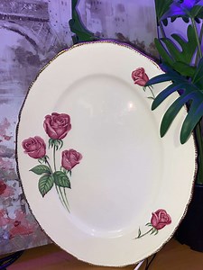 Vintage Myott Anniversary Rose Oval Serving Platter, English Ironstone Bright Pink Rose Swirled Border - Etsy Canada