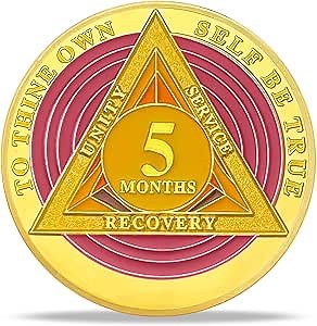 5 Month Sobriety Coin - AA Chips and Medallions with Serenity Prayer - Ideal Sobriety Gifts for Women & Men - Alcoholics Anonymous Recovery Token - Colorful Triangle AA Coins and AA Chips