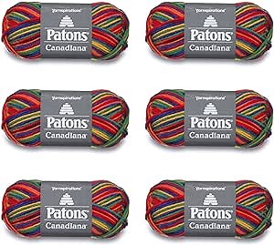 PATONS Canadiana Variegates Rainbow Yarn - 6 Pack of 3.5oz/100g - Acrylic - 4 Medium - 190 Yards - Knitting/Crochet
