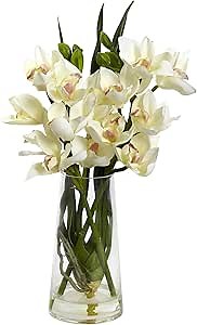 Nearly Natural Cymbidium Orchid with Vase