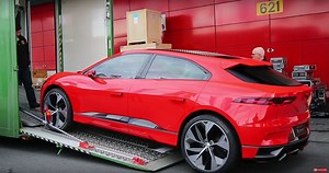 Watch the Red Jaguar I-Pace Getting Unloaded in Geneva