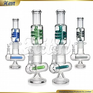 Wholesale 14 Inches Glycerin Freezable Coil Glass Smoke Waterpipe Inline Perc Hookah Shisha Ice Catcher Smoking Set Glass Smoking Water Pipe