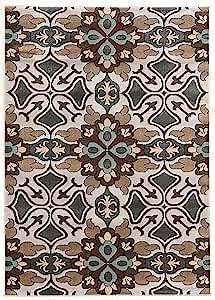 Linon RUGEE34557 Elegance Collection Ellegance Liliy Blue Brown, Gray, 5' x 7'3"